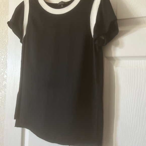 Rag and Bone XS Black Ivory Silk Rayon Tee with Side Slit Knit Trim - Picture 2 of 11
